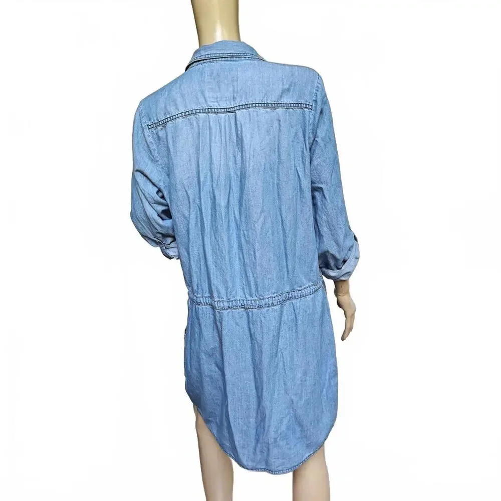 Sonoma Chambray Denim Shirt Dress Long Sleeve Pockets Adjustable Waist L